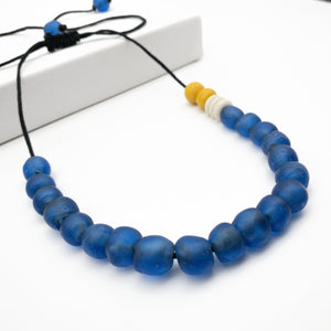 Recycled Glass Single Strand Adjustable Necklace - Cobalt