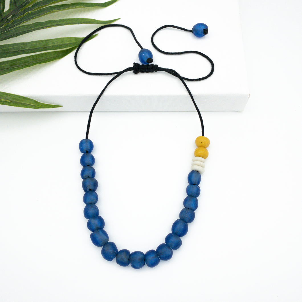 Recycled Glass Single Strand Adjustable Necklace - Cobalt