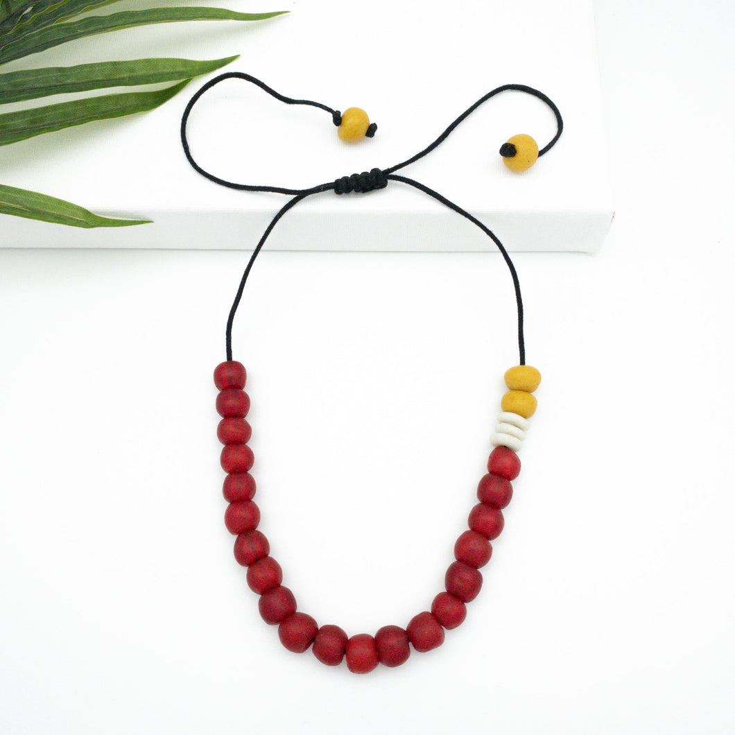 (Wholesale) Single Strand Adjustable Necklace - Red