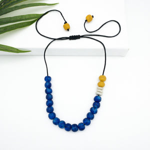 (Wholesale) Single Strand Adjustable Necklace - Cobalt Swirl