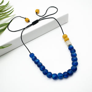 Recycled Glass Single Strand Adjustable Necklace - Cobalt Swirl