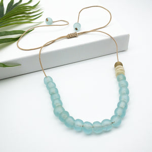 Recycled Glass Single Strand Adjustable Necklace - Ice Blue