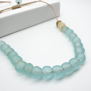 Recycled Glass Single Strand Adjustable Necklace - Ice Blue