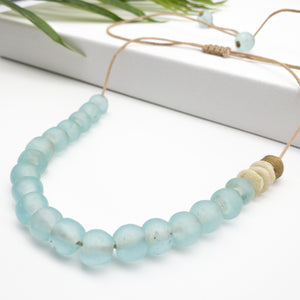 Recycled Glass Single Strand Adjustable Necklace - Ice Blue