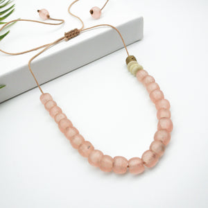 Recycled Glass Single Strand Adjustable Necklace - Blush Pink