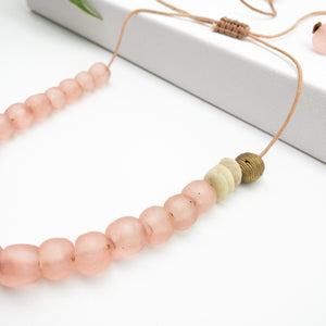 Recycled Glass Single Strand Adjustable Necklace - Blush Pink