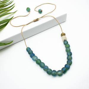 Recycled Glass Single Strand Adjustable Necklace - Ocean