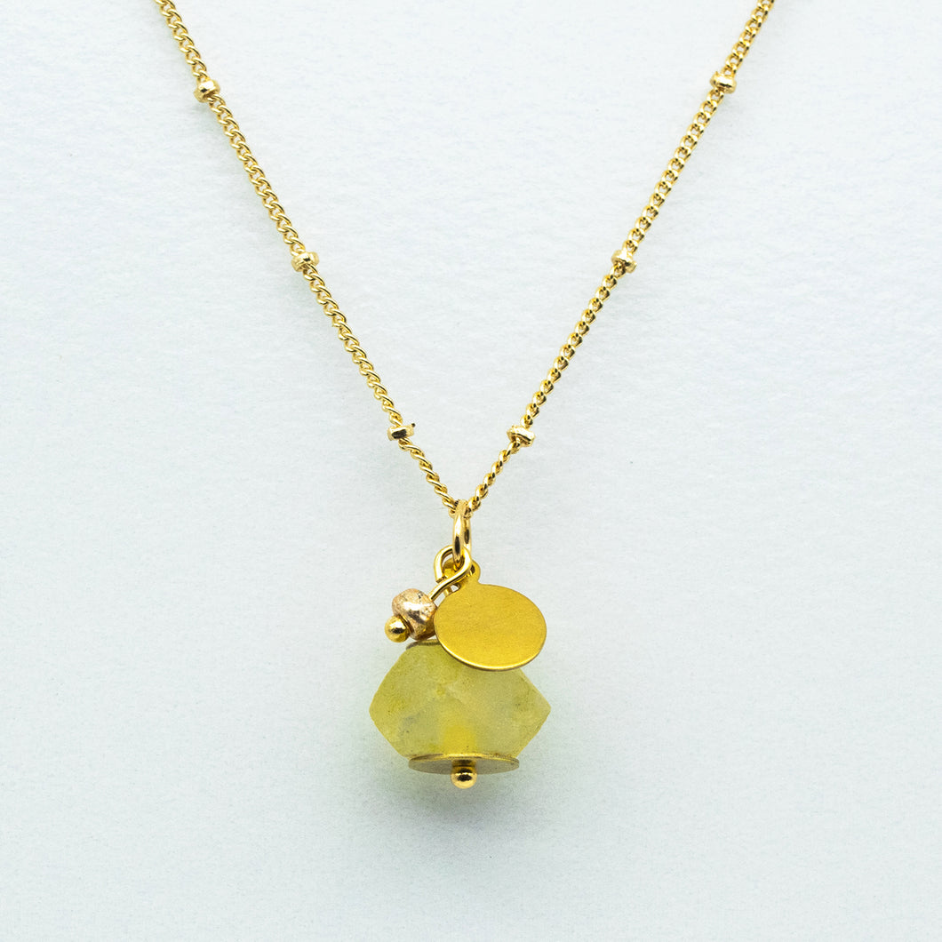 Recycled Glass Yellow Diamond Zodiac Birthstone Necklace (April)
