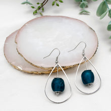 Load image into Gallery viewer, Recycled Glass Teardrop earring - Teal (Silver or Gold)
