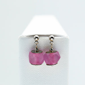 Recycled Glass Pink Tourmaline Zodiac Birthstone Earrings (October) (Silver or Gold)