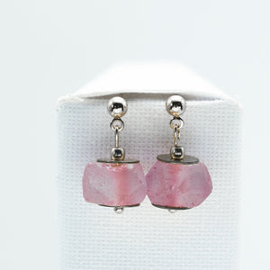 Recycled Glass Soft Ruby Zodiac Birthstone Earrings (July)