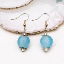 Load image into Gallery viewer, Recycled Glass Swing earring - Cyan Blue (Silver or Gold)

