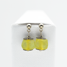 Load image into Gallery viewer, Recycled Glass Yellow Diamond Zodiac Birthstone Earrings (April) (Silver or Gold)
