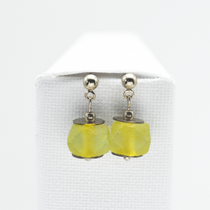 Recycled Glass Yellow Diamond Zodiac Birthstone Earrings (April) (Silver or Gold)