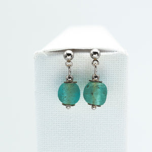Recycled Glass Aquamarine Zodiac Birthstone Earrings (March) (Silver or Gold)