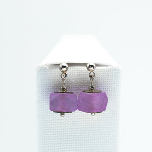 Recycled Glass Amethyst Zodiac Birthstone Earrings (February) (Silver or Gold)