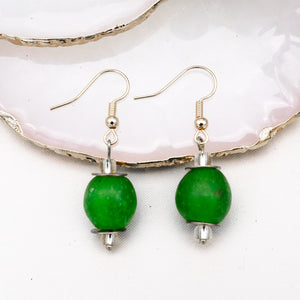 Recycled Glass Swing earring - Fern Green