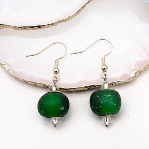 Recycled Glass Swing earring - Forest Green