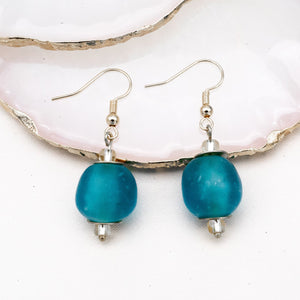 Recycled Glass Swing earring - Azure Blue (Silver or Gold)