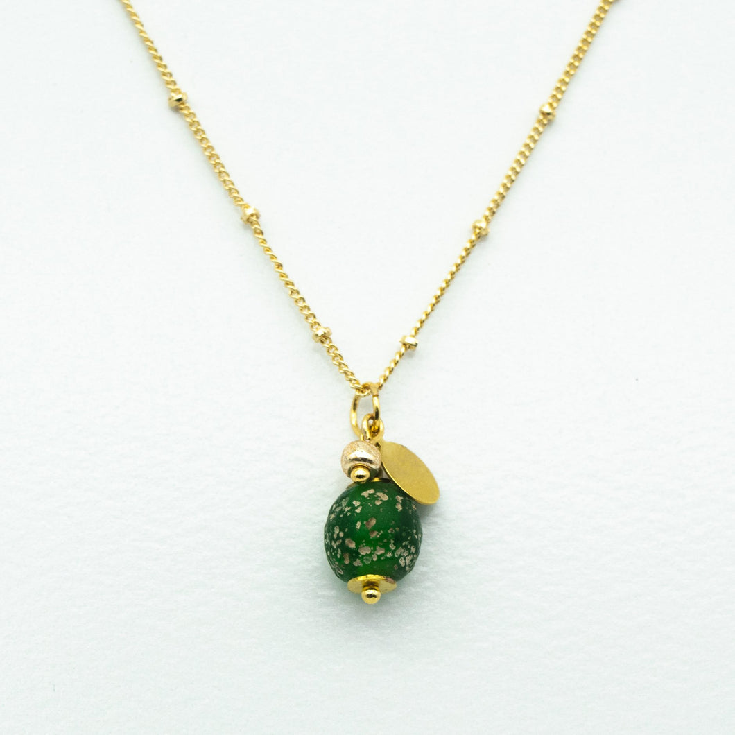 Recycled Glass Peridot Zodiac Birthstone Necklace (August) (Silver or Gold)