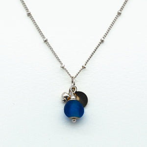 Recycled Glass Sapphire Zodiac Birthstone Necklace (September) (Silver or Gold)