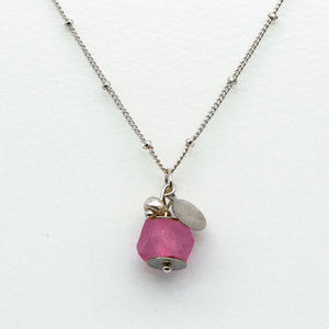 Recycled Glass Pink Tourmaline Zodiac Birthstone Necklace (October)