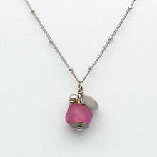 Load image into Gallery viewer, Recycled Glass Pink Tourmaline Zodiac Birthstone Necklace (October) (Silver or Gold)
