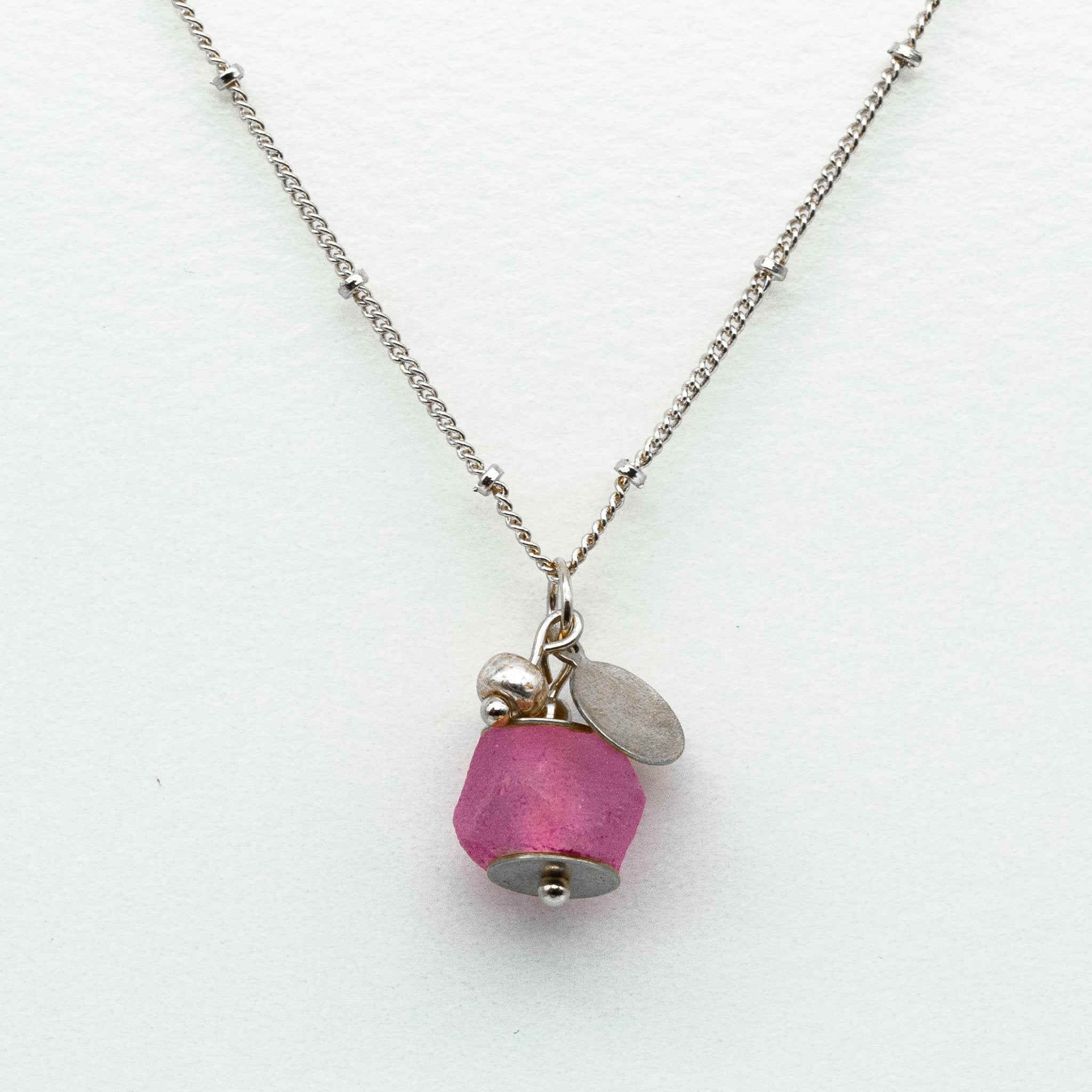 Recycled Glass Pink Tourmaline Zodiac Birthstone Necklace October Silver or Gold