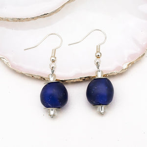 Recycled Glass Swing earring - Navy