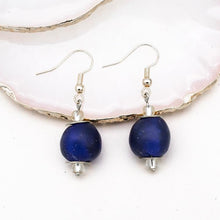 Load image into Gallery viewer, Recycled Glass Swing earring - Navy (Silver or Gold)

