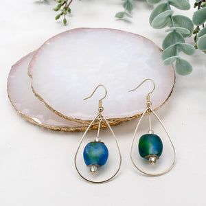 Recycled Glass Teardrop earring - Ocean