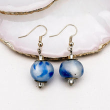 Load image into Gallery viewer, Recycled Glass Swing earring - Sky Blue Swirl (Silver or Gold)
