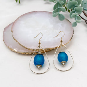 Recycled Glass Teardrop earring - Azure Blue