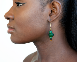 Recycled Glass Swing earring - Forest Green