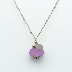Recycled Glass Amethyst Zodiac Birthstone Necklace (February) (Silver or Gold)