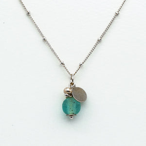 Recycled Glass Aquamarine Zodiac Birthstone Necklace (March) (Silver or Gold)