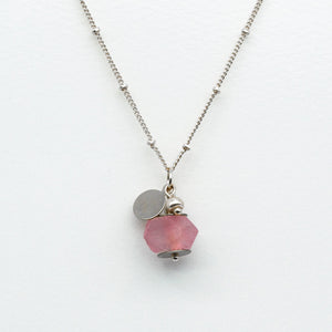 Recycled Glass Soft Ruby Zodiac Birthstone Necklace (July) (Silver or Gold)