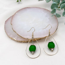 Load image into Gallery viewer, Recycled Glass Teardrop earring - Fern Green
