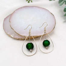 Load image into Gallery viewer, Recycled Glass Teardrop earring - Forest Green
