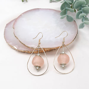 Recycled Glass Teardrop earring - Blush Pink