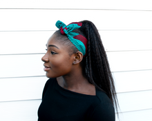 Load image into Gallery viewer, Wired headband - Red and Teal swirl
