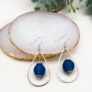 Recycled Glass Teardrop earring - Cobalt (Silver or Gold)
