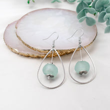 Load image into Gallery viewer, Recycled Glass Teardrop earring - Ice Blue
