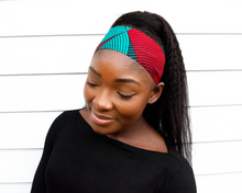 Load image into Gallery viewer, Wired headband - Red and Teal swirl
