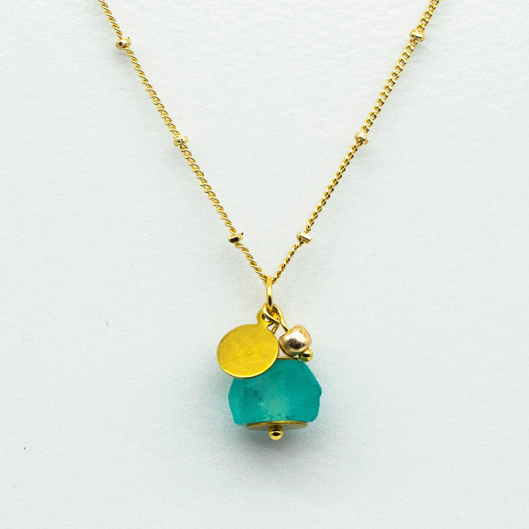 Recycled Glass Turquoise  Zodiac Birthstone Necklace (December) (Silver or Gold)