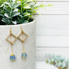 Load image into Gallery viewer, Recycled Glass Diamond drop earring - Blue swirl
