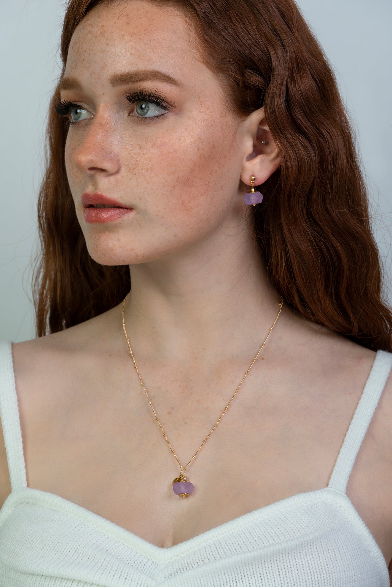 Recycled Glass Amethyst Zodiac Birthstone Earrings February