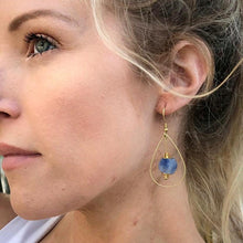 Load image into Gallery viewer, Recycled Glass Teardrop earring - Sky Blue Swirl (Silver or Gold)
