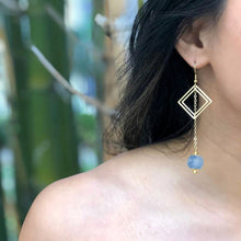 Load image into Gallery viewer, Recycled Glass Diamond drop earring - Blue swirl
