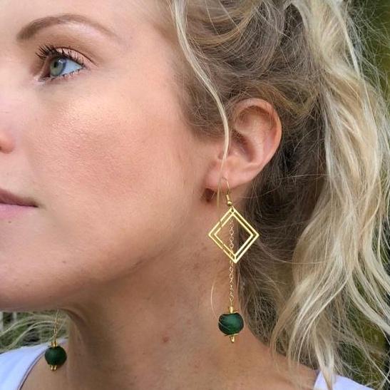 (Wholesale) Diamond drop earring - Green
